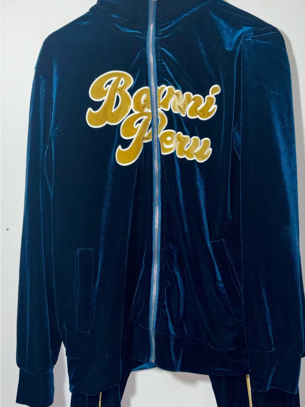 Velvet Zip-Up Jacket with Gold Script Logo